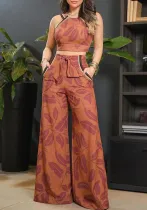 Women Botanical Print Sleeveless Top And Pants Two Piece