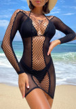 Women Lingerie Sexy Long Sleeve See-Through Net Mini Dress