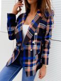 Women Fall/Winter Long Sleeve Button Plaid Blazer