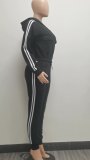 Damen Casual Pocket Zip Hooded Long Sleeve Top und Hose Sport Zweiteiler