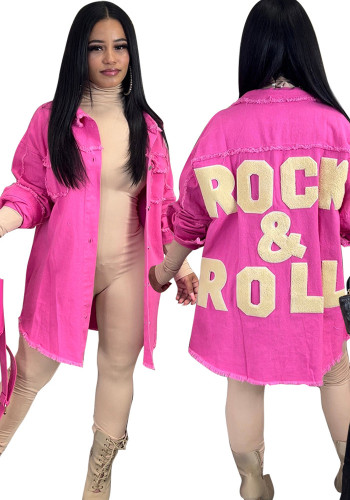 Sonbahar Kış Kadın Hırka Düğme Aşağı Turndown Yaka Cep Rock Fringe Denim Ceket