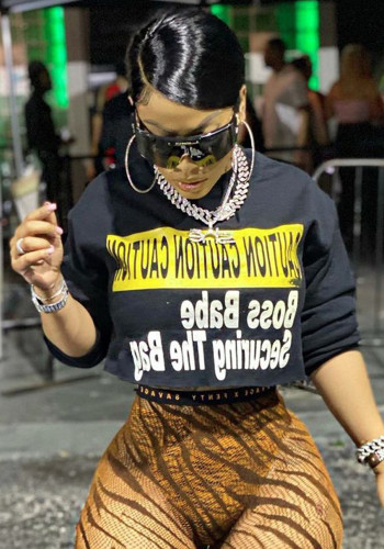 Kadın Sonbahar Moda Yuvarlak Yaka Stil Baskı Günlük Sokak Kapüşonlular T-Shirt
