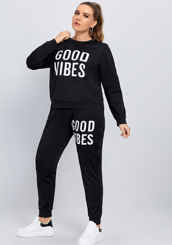 Conjunto de pantalones de suéter de manga larga con estampado de letras deportivas informales para mujer