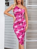 Women'S Fall Print Slash Shoulder Sleeveless Ruffled Bodycon Dress