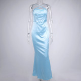 Women'S Strap Dress Fall Satin Low Back Maxi Mermaid Dress