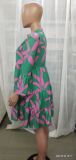 Women's Long Sleeve Print Dress Floral Versatile Slim Fit Dress Women