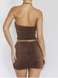 Women'S Ruched Low Back Camisole Tank Top Bodycon Skirt Two Piece Set