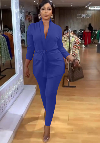 Damen Casual Suit Solid Blazer Hosen Set