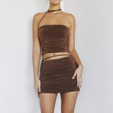 Women'S Ruched Low Back Camisole Tank Top Bodycon Skirt Two Piece Set