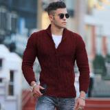 Men'S Fall/Winter Fashion Turndown Collar Long Sleeve Slim Knitting Shirt Plus Size Cardigan Sweater