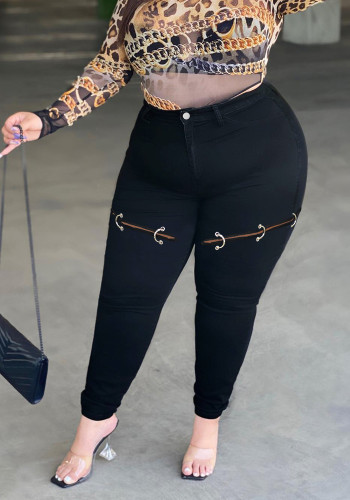 Pantalones vaqueros rasgados sexy de moda para mujer de talla grande
