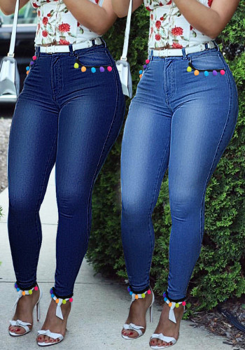 Jeans Pantalon en denim décontracté extensible taille haute pour femme
