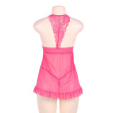 Plus Size Erotic Lingerie Straps Lace See-Through Sexy Nightdress Two Piece Set