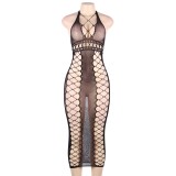 Plus Size Lingerie Fishnet Hollow Low Back Mesh Sexy Nightdress