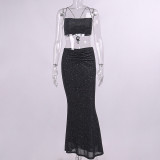 Women'S Autumn Fashion Sets Glitter Tops Bodycon Long Skirt Two Piece Set