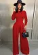 Women'S Fashion Solid Color Long Sleeve Bodysuit + Wide Leg Pants Two Piece Set