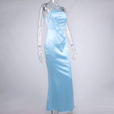 Women'S Strap Dress Fall Satin Low Back Maxi Mermaid Dress