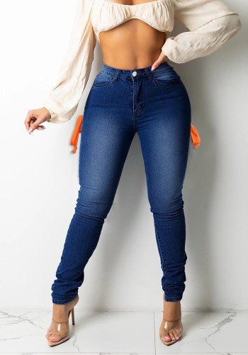 Kadın Kot Yüksek Bel İnce Moda Bağcıklı Kot Dar Pantolon