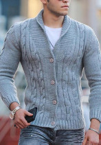 Camisa de punto ajustada de manga larga con cuello vuelto a la moda de otoño/invierno para hombre, cárdigan de talla grande, suéter
