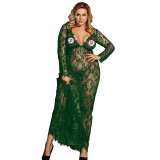 Lingerie Sexy Nightdress Long Sleeve See-Through Lace Dress