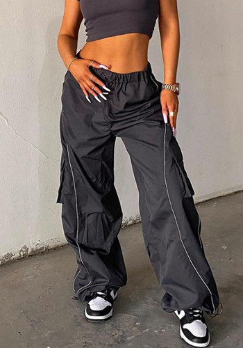Pantalones sueltos de carga con bolsillo de línea de contraste casual para mujer