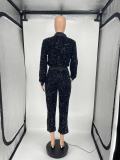 Women Casual Sequins Long Sleeve Zip Top+ Pants Two Piece