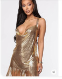 Women Sexy Solid Sling Sequin Backless Mini Dress