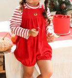 Direct sale Christmas children's clothing baby red and green overalls striped t-shirt set