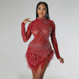 women's fashion sexy beaded dress with feather