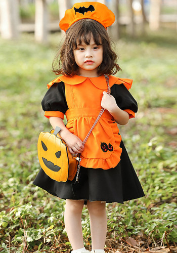 Halloween pompoen cosplay ghost festival themafeest kinderen oranje vleermuis meid kostuum