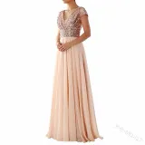 Summer dress v-neck sequined chiffon Patchwork long evening dress