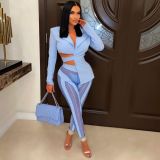 Women's Fashion Solid Suit Mesh Patchwork Lace-Up Two Piece