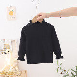 Children's Sweater Autumn Winter Girls Solid Color Bell Bottom Sleeve Basic Shirt Top