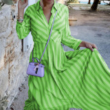 Fall Women's Long Sleeve Fashion Chic Stripe Print Dress
