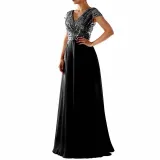 Summer dress v-neck sequined chiffon Patchwork long evening dress