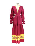 Spring and Autumn Women's Fashion Chic V-Neck Swing Dress