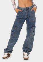 Damen-Hosen mit hoher Taille und elastischer Taille, lockere Cargohose mit weitem Bein und mehreren Taschen