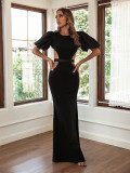 Women's Bodycon Sexy Long Dress Puff Sleeve Formal Party Evening Dress