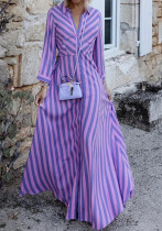 Herbst Damen Langarm Fashion Chic Stripe Print Kleid