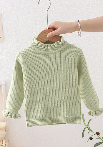 Suéter para niños Otoño Invierno Niñas Color sólido Campana Manga inferior Camisa básica Top