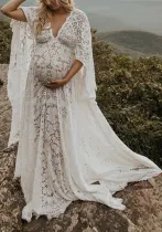 Spring Summer Pregnant Women Fluffy Swing Lace Dress