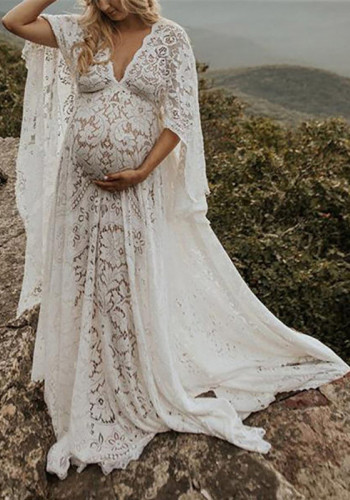 Пушистое кружевное платье для беременных на весну и лето