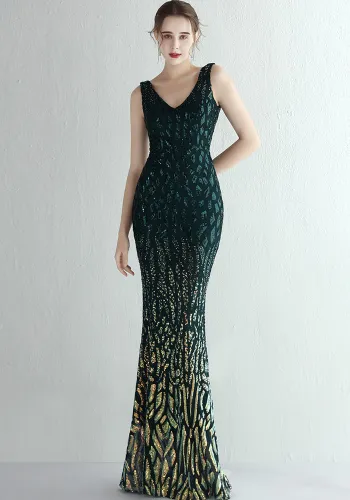 Chic Tight Fitting Long Sequin Gradient Sequin Formal Party Dress