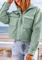 Herbst-Winter-Damen-Langarm-Jacke mit Turndown-Kragen, einfarbig, lose, kurz geschnittene Jacke mit Reißverschluss