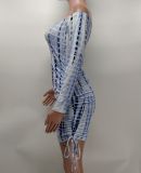 Women'S Fashion Print Off Shoulder Long Sleeve Slim Bodycon Dress