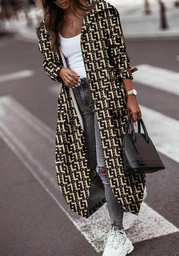 Trench-coat long avec poches à boutonnage simple imprimé à la mode automne-hiver