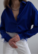 Mode-Freizeithemd Vielseitige Damen-Feder-Patchwork-Bluse