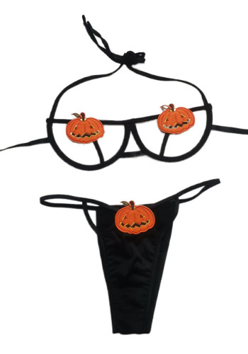 Halloween Underwire Pumpkin Demon Lace-Up Bikini Cosplay Lingerie Set