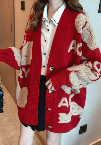 Abrigo de suéter Mujer Otoño e Invierno Estilo perezoso Rebeca de punto suelta Abrigo de moda