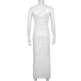 Women'S Cutout Patchwork Strapless Slim Fit Maxi Dress